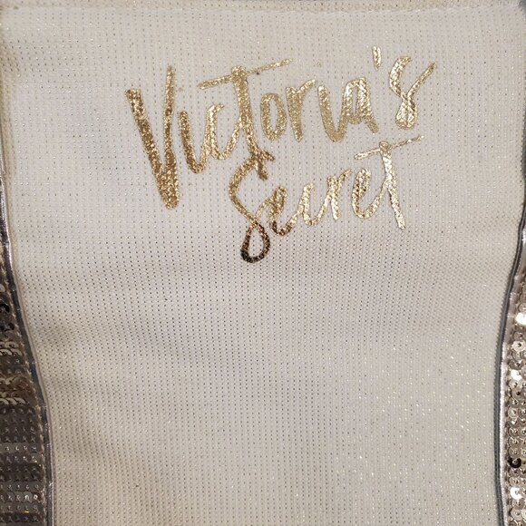Victoria's Secret Gold Sequin Tote Bag With Double Handles and Zipper Closure - Picture 2 of 11